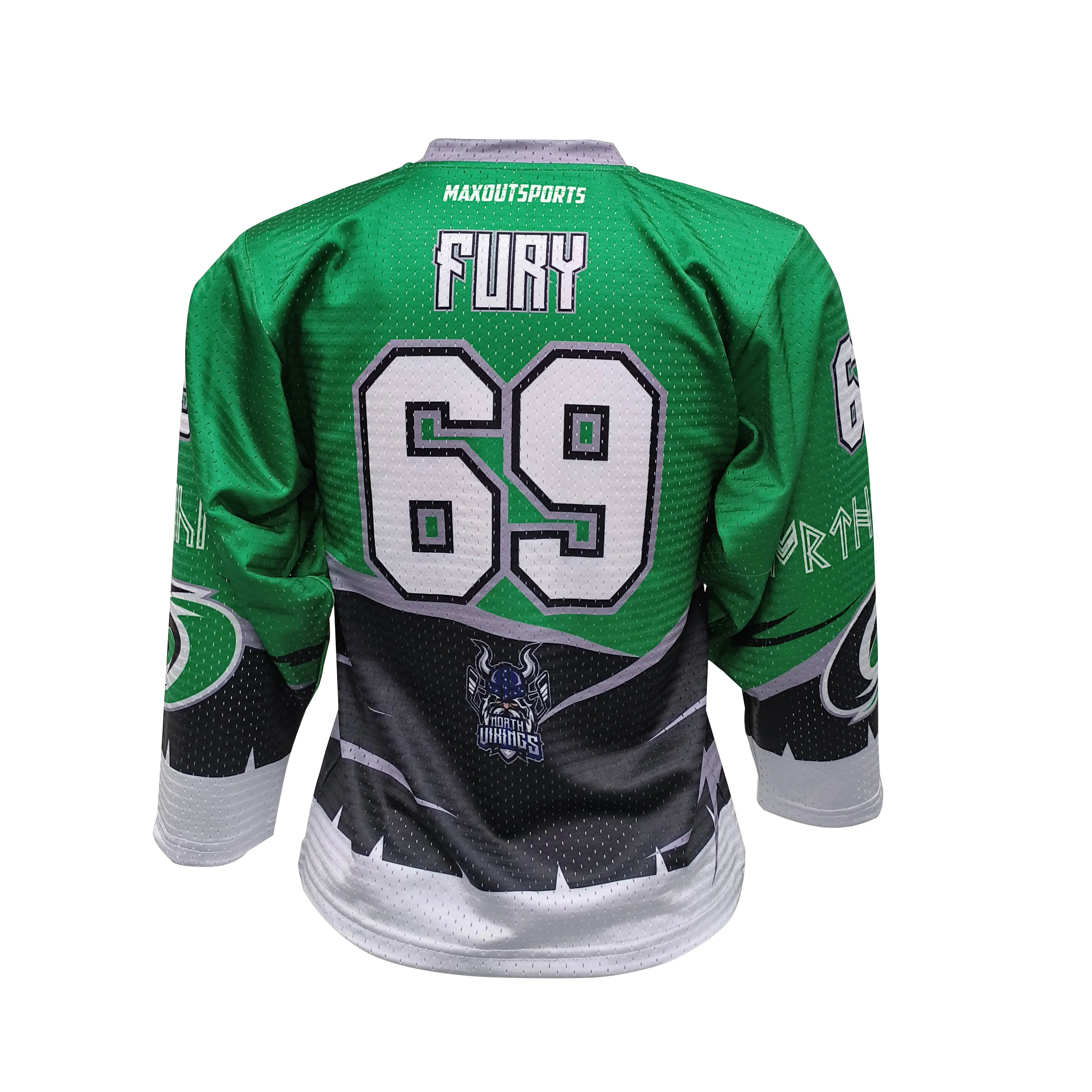 Custom Special Pattern Ice Hockey Jerseys-Customizable Fury Design Mesh Material Breathable Full Sublimation Printing Green