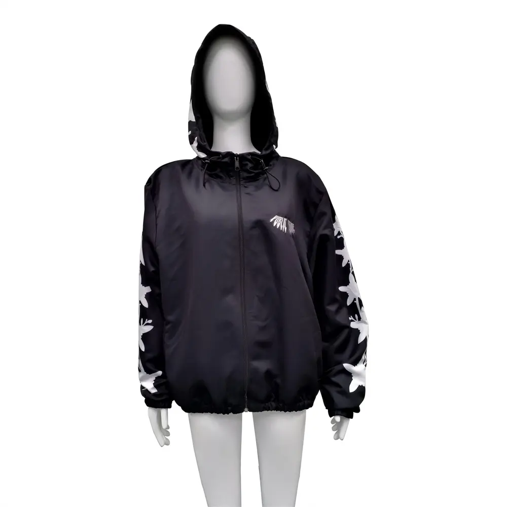 Custom Black Hooded Jacket with Star Sleeve Graphics Manufacturer, Factories