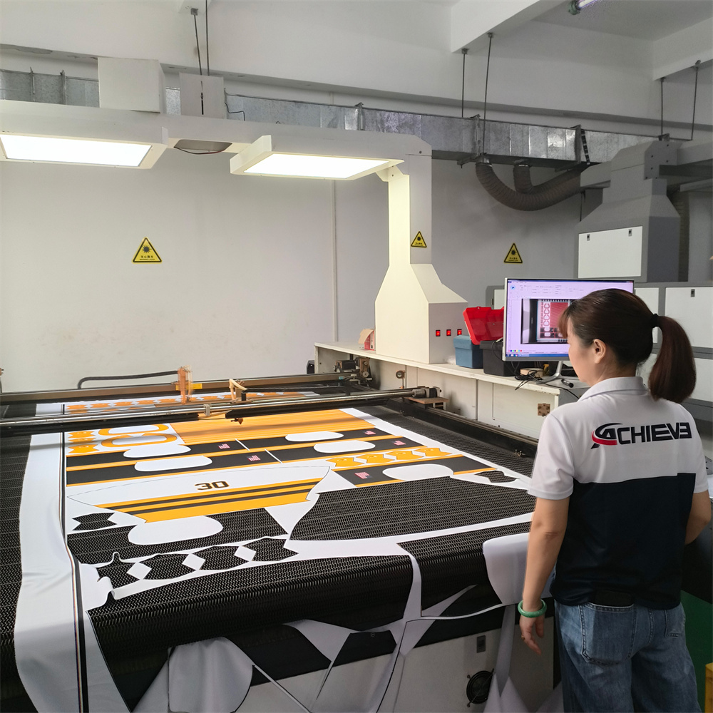 Step 4 Laser Cutting - Precision laser cutting of sportswear fabric pieces