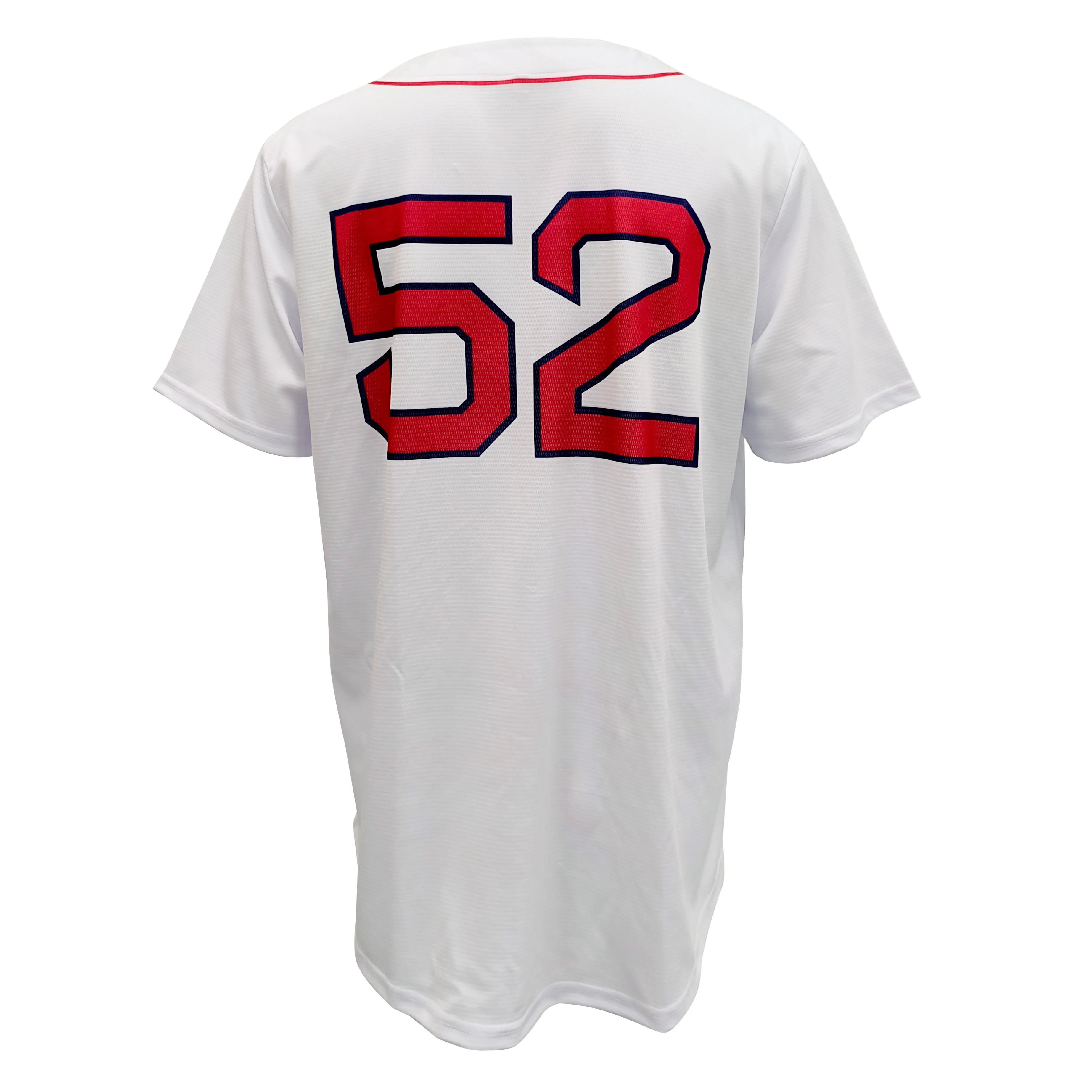 Custom Classic Button-Front Sublimated Baseball Jersey – White with Red Piping