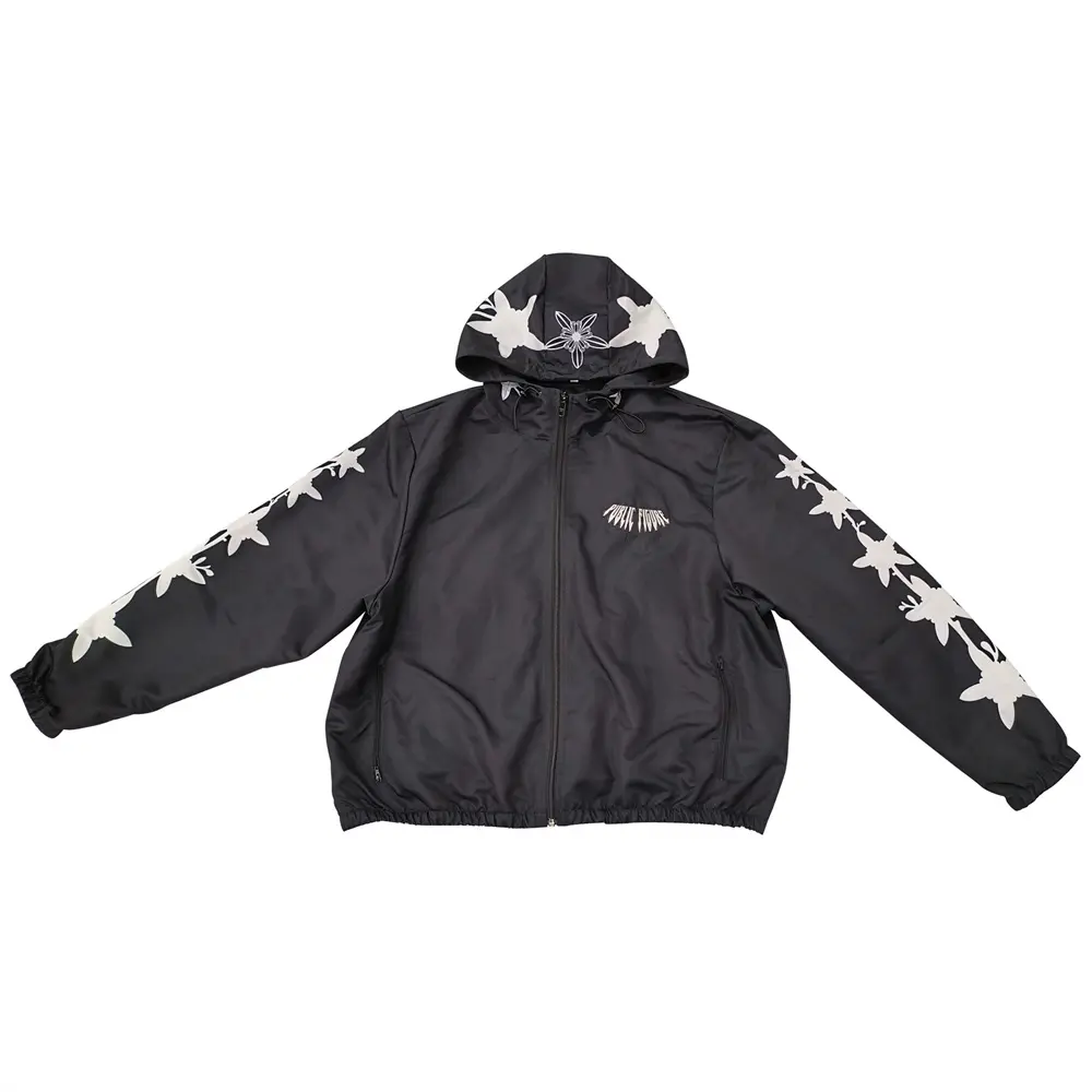 Custom Black Hooded Jacket with Star Sleeve Graphics Manufacturer, Factories