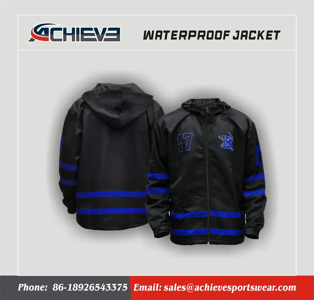 Wholesale Black-Blue Waterproof Full-Zip Outdoor Jacket Product, Products