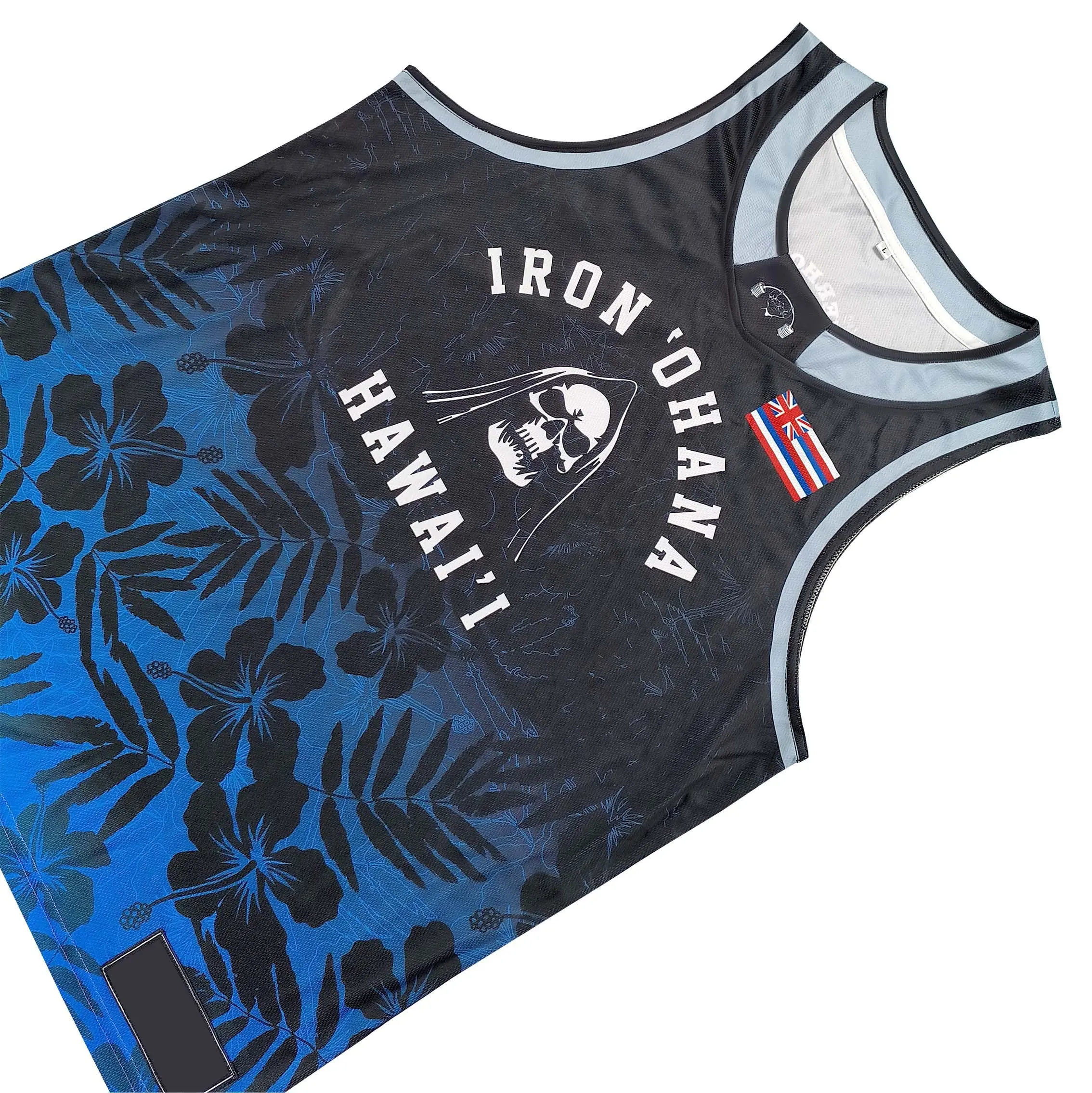 Custom Sublimated Basketball Vest Dark Gradient Tropical Print Sleeveless Jersey