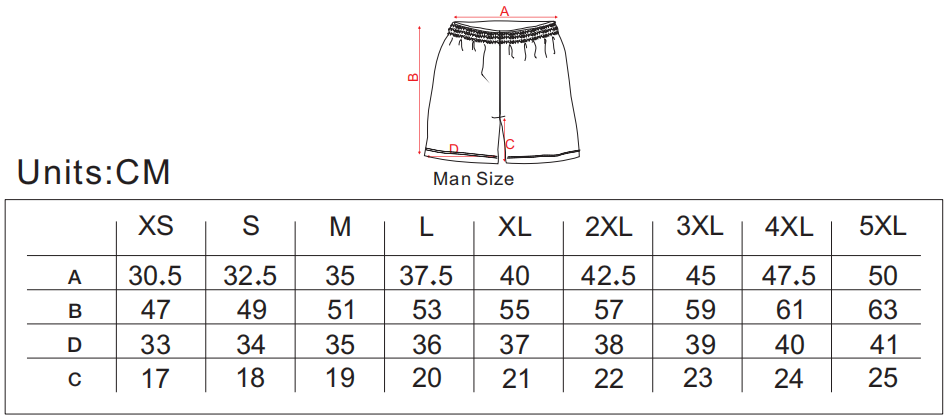 Cricket Shorts Size Chart