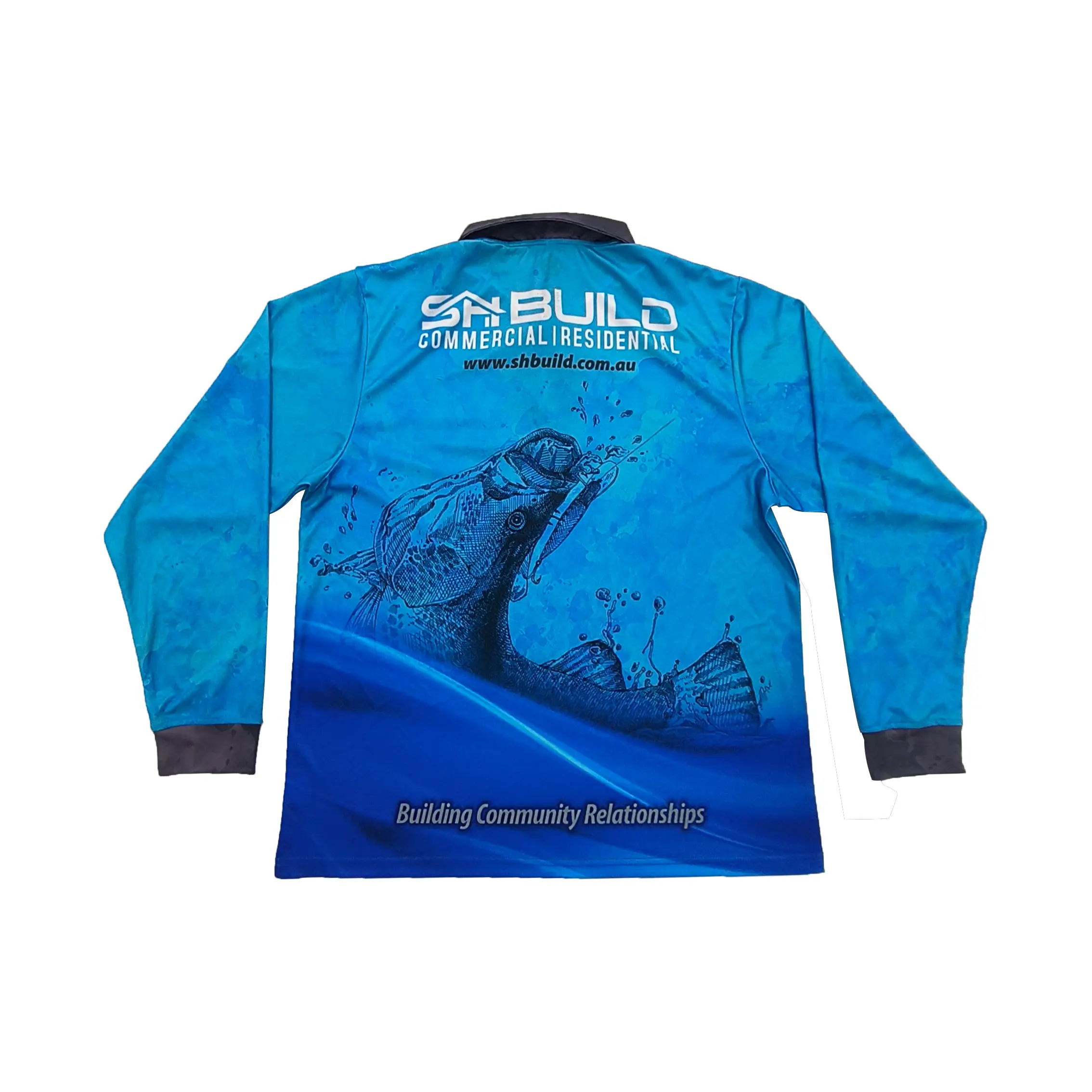 Custom Fishing Shirt Custom Long Sleeves Blue Polo Shirt With Whorl Manufacturer, Products