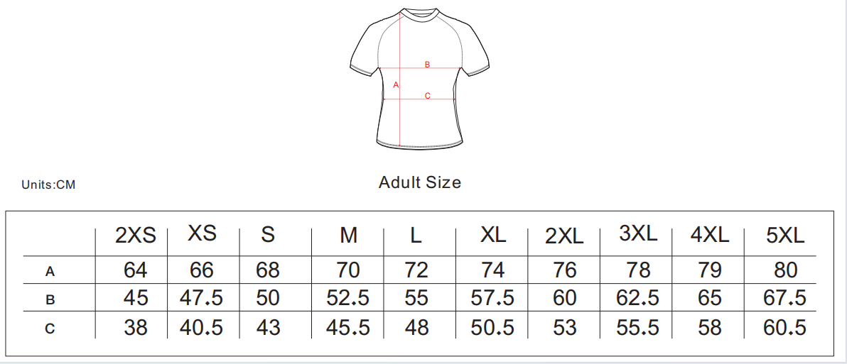 Semi-fit Size Chart