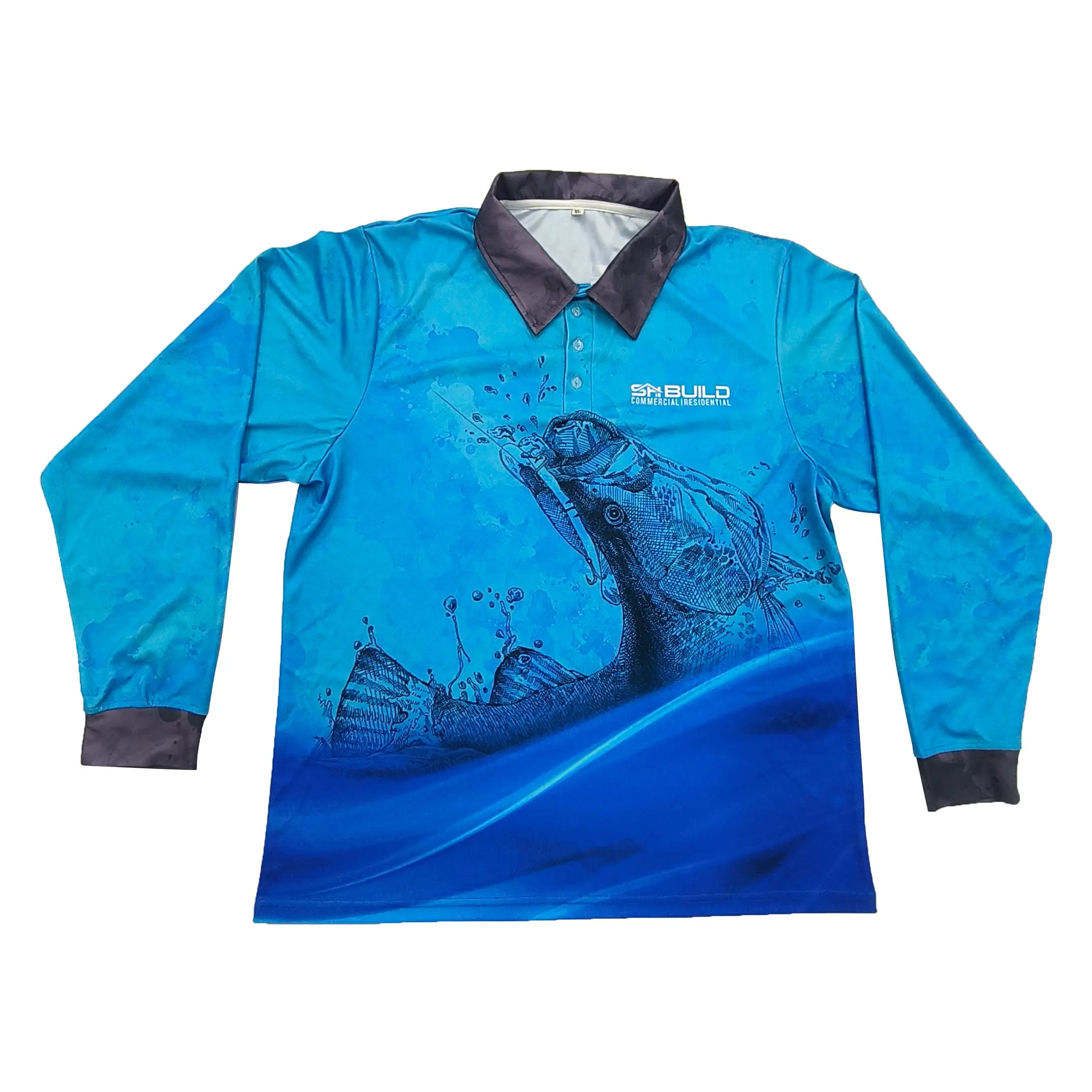 Custom Fishing Shirt Custom Long Sleeves Blue Polo Shirt With Whorl Manufacturer, Products