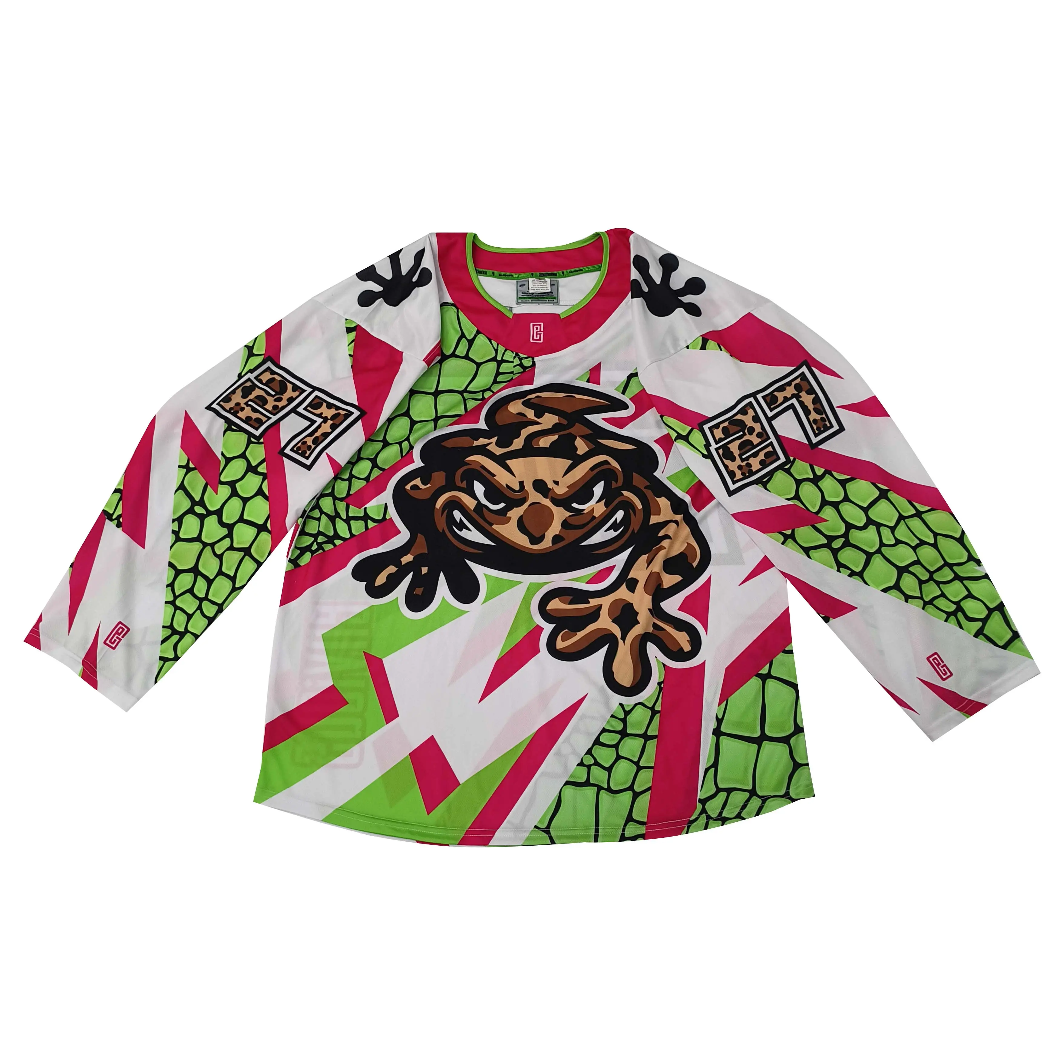High-Quality Men's Graphic Sports Jersey, Bold Green & Pink Long Sleeve Shirt, Turtle Design, Casual Athletic Wear Manufacturers, Factory