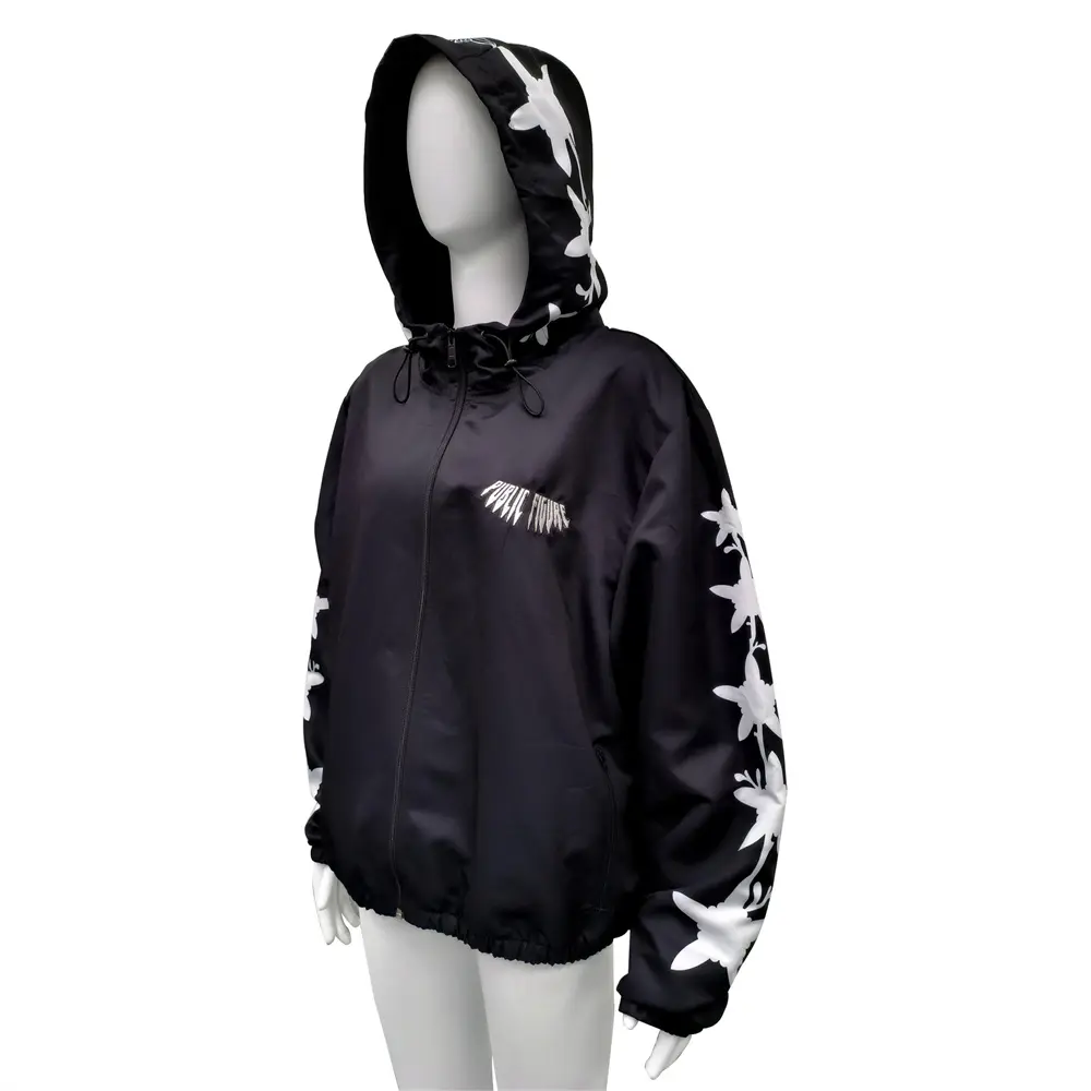Custom Black Hooded Jacket with Star Sleeve Graphics Manufacturer, Factories