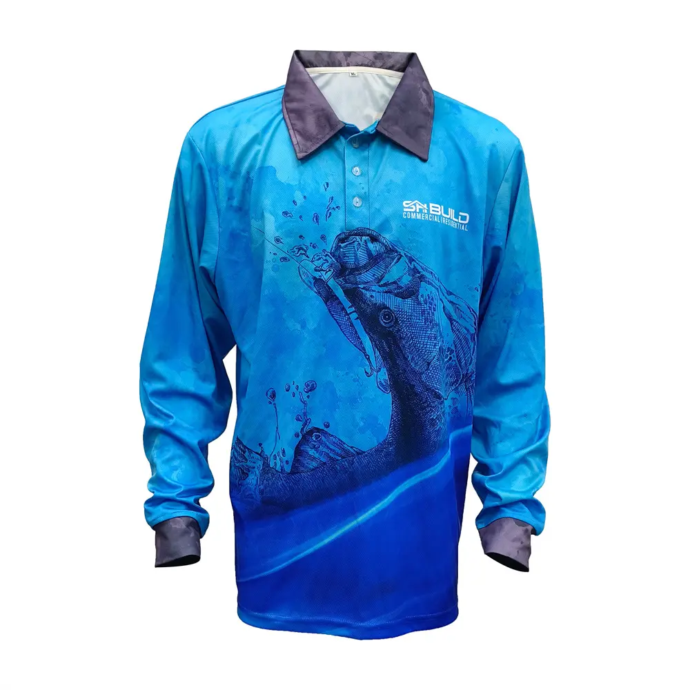 Custom Long Sleeve Fishing Polo – UPF50+ Sun Protection, Quick Dry Sublimation Shirt, OEM Team Fishing Jerseys