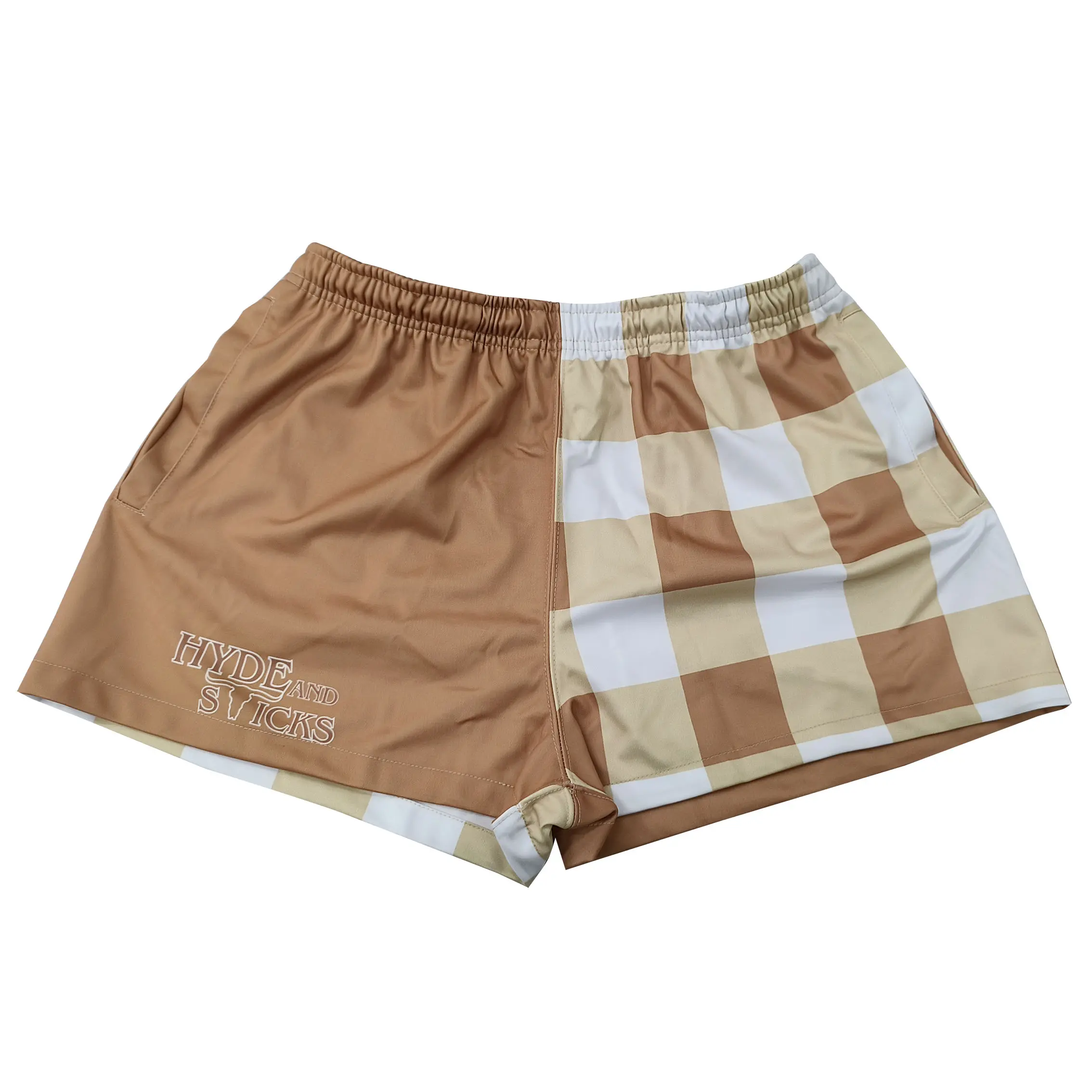 Custom Split-Panel Athletic Shorts – Plaid & Solid Color Design