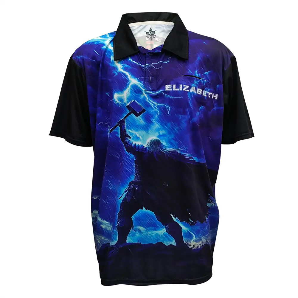 Custom Viking Themed Sublimation Print Polo Shirt - Breathable Polyester Team Uniform Personalized Logo/Name Short-Sleeve Top