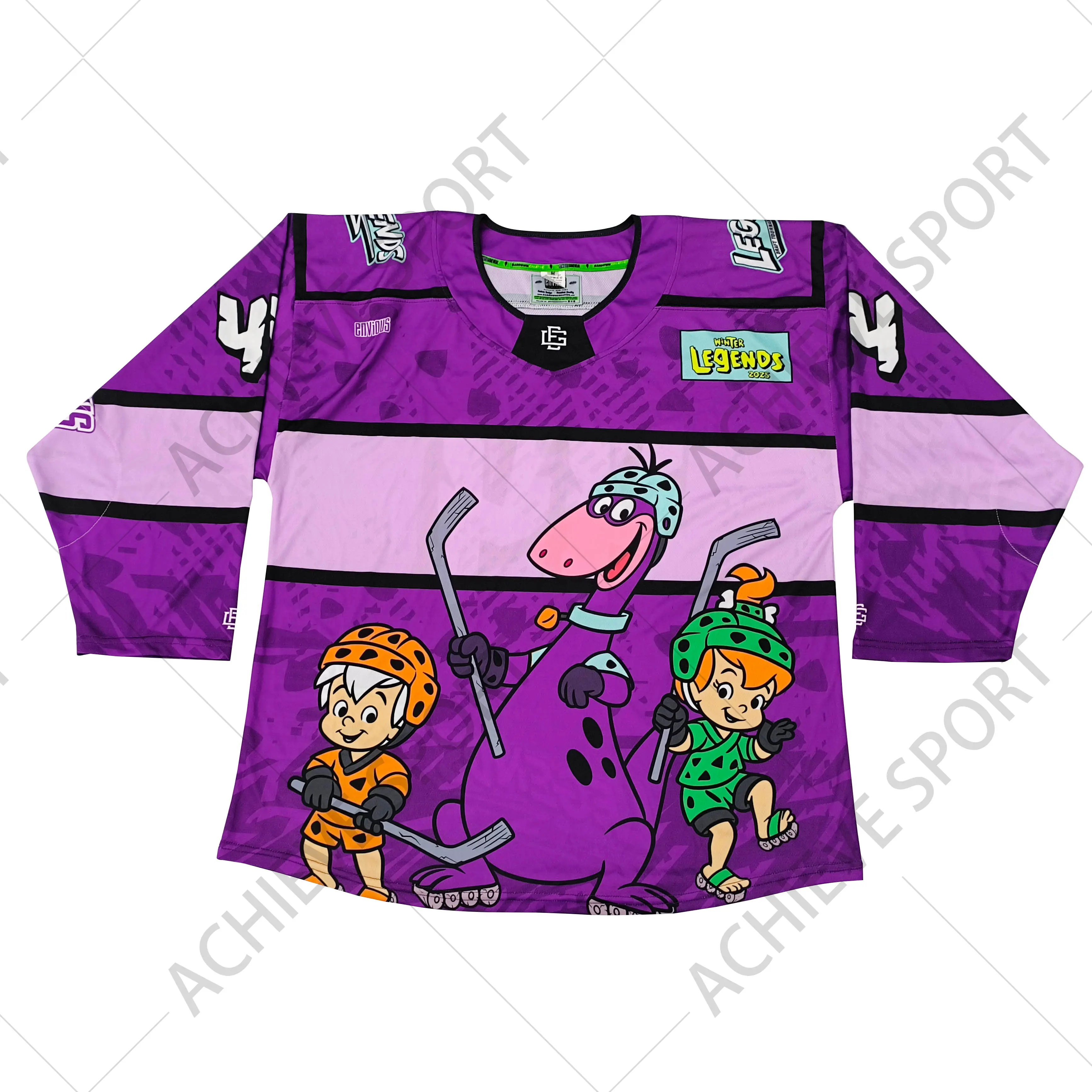 Custom Series Adult and Youth Ice Hockey Jerseys-Full Sublimation Printing Customizable DINO Unique Design Purple Lightweight Breathable Hockey Jersey