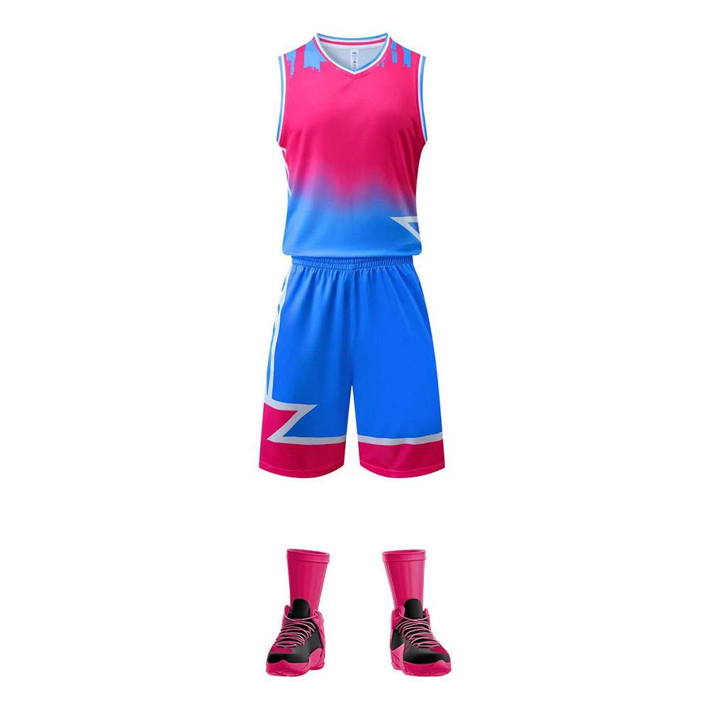 Blue Gradient Zigzag Basketball Jersey Set