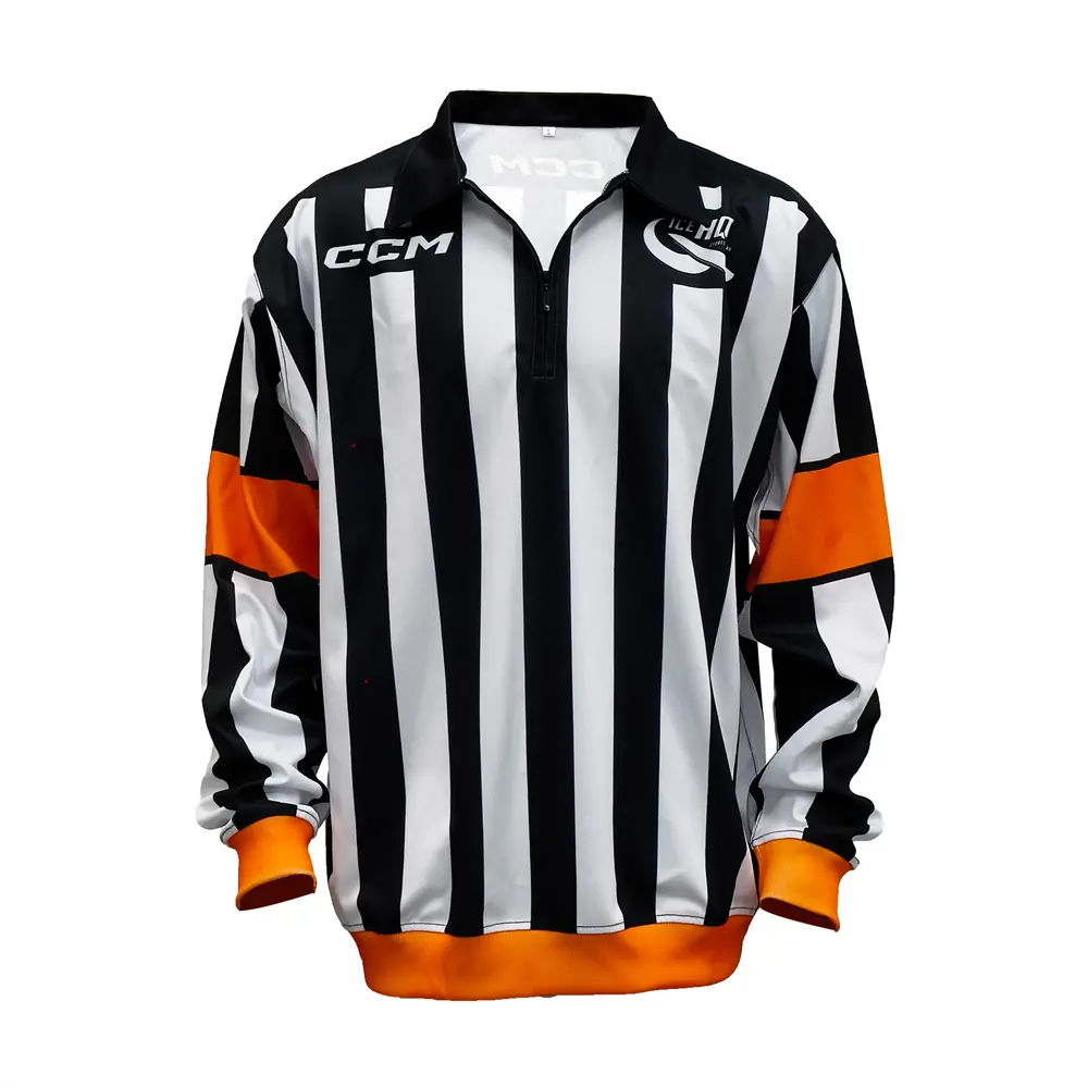 Wholesale Black-White Striped High-Visibility Quarter-Zip Polo Shirt with Orange Trim Supplier, Products