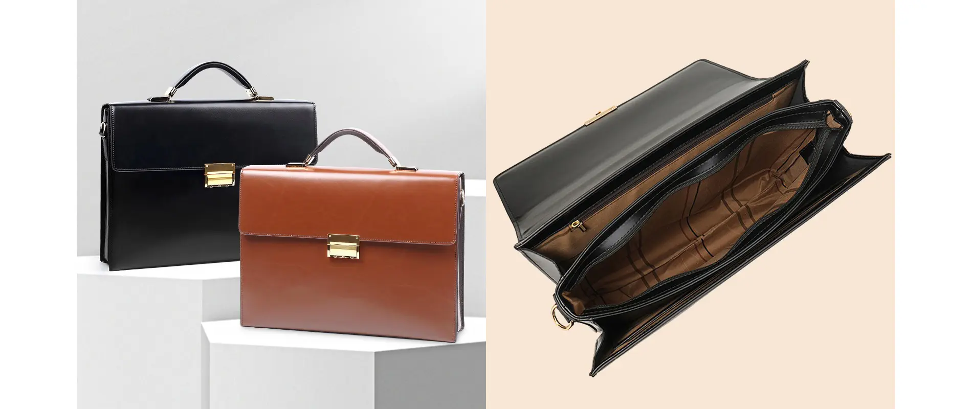 Interior view of the professional leather briefcase