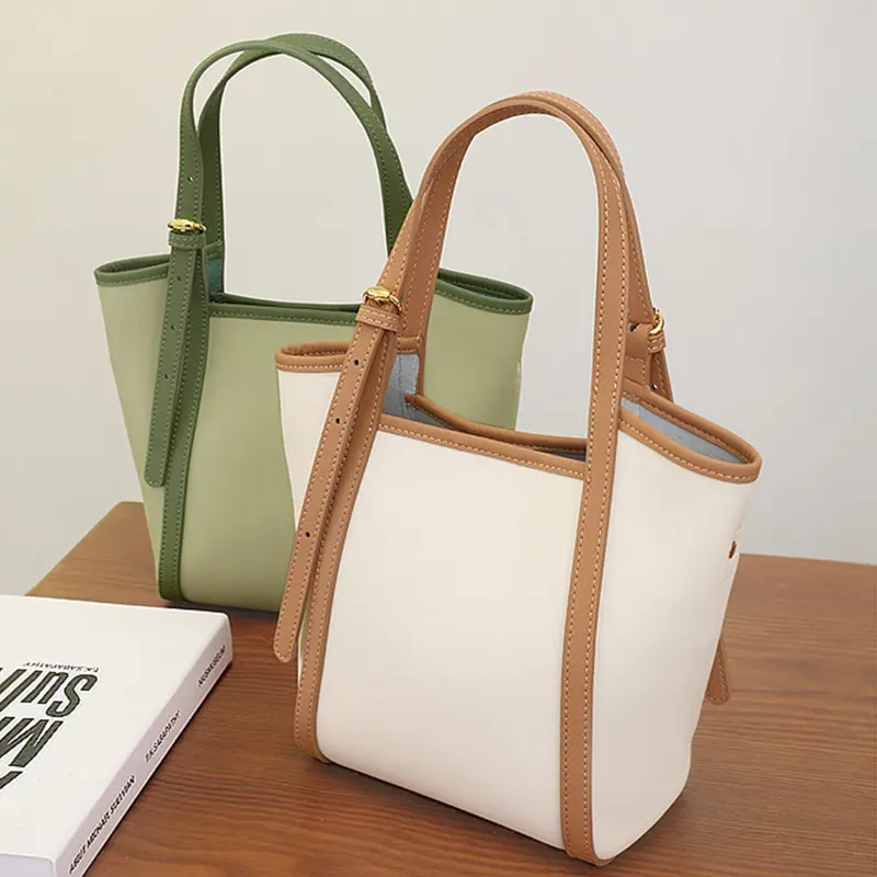 China Genuine Leather Tote Bag Light Green Bucket Bag Factories, Supplier