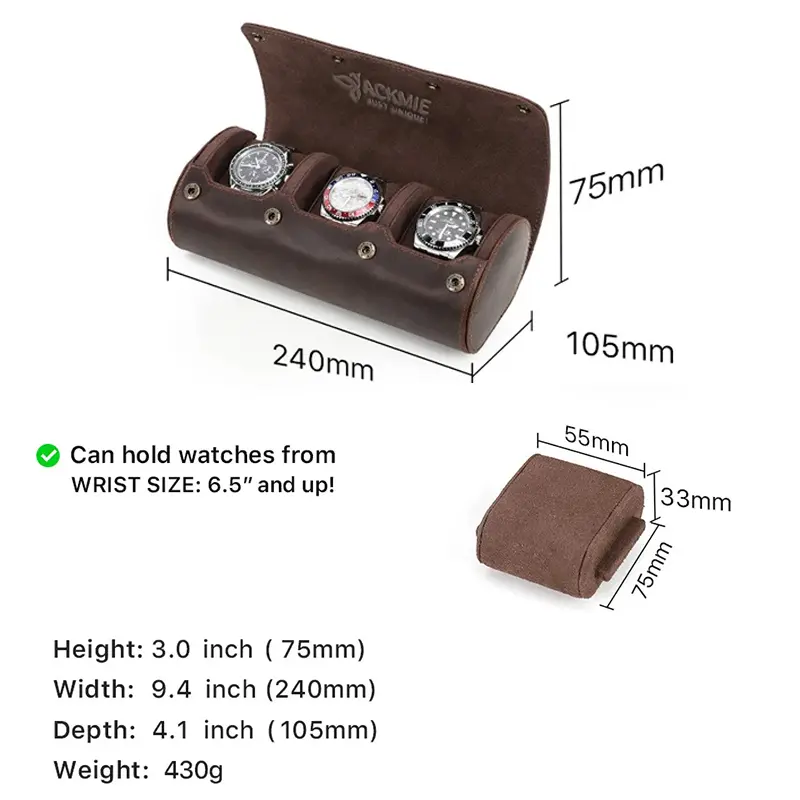 China PU Leather Men's 3 Slot Watch Case Roll Manufacturers, Factories