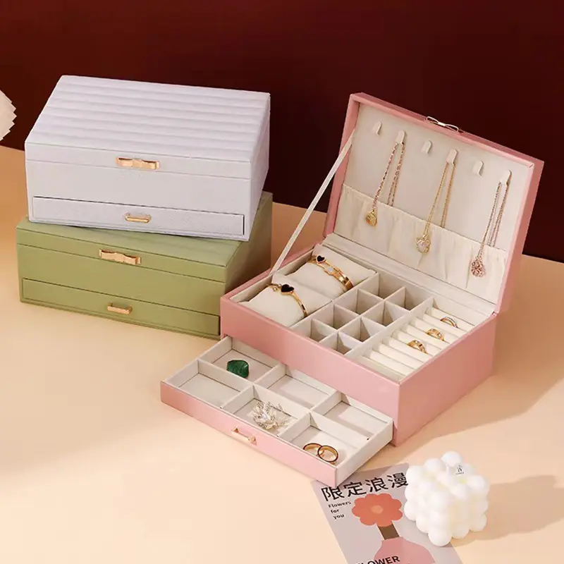 China Striped Jewelry Box Double Layer Large Capacity Necklace Sorage Box Factory, Factories
