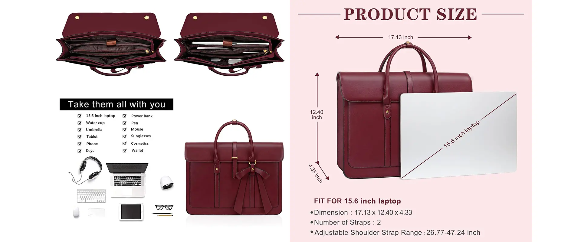 Waterproof PU leather briefcase backpack front view