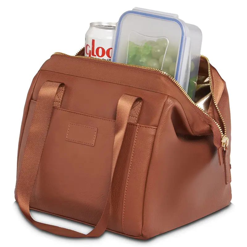 Wholesale Leather Soft Side Insulated Cooler Bag Lunch Tote Bento Bag Manufacturer, Supplier