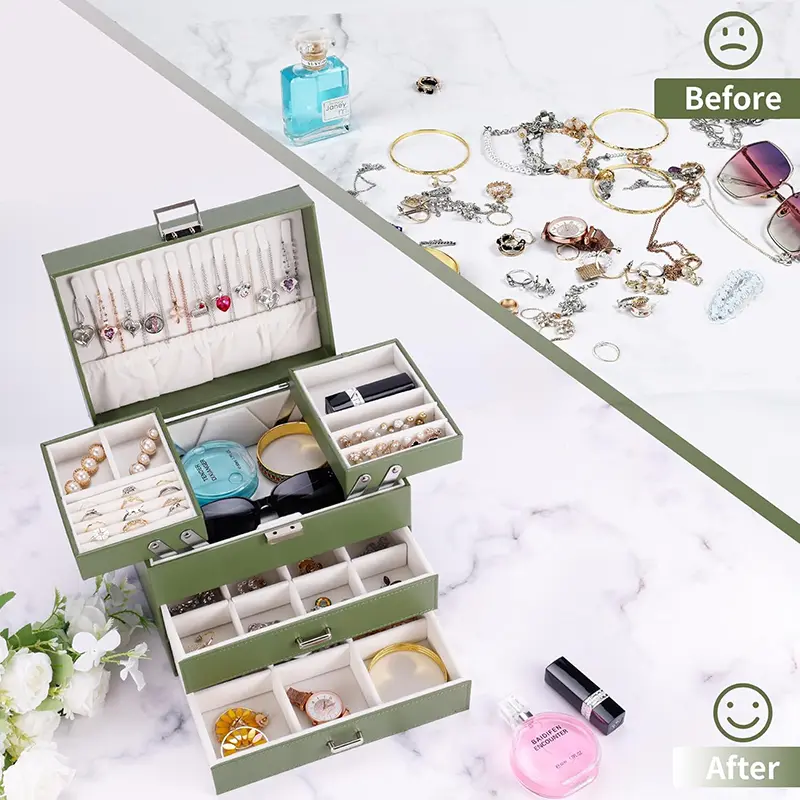 China Jewelry Storage Box Jewelry Stand Storage Box 4 Layer Leather Jewelry Box Factory, Suppliers