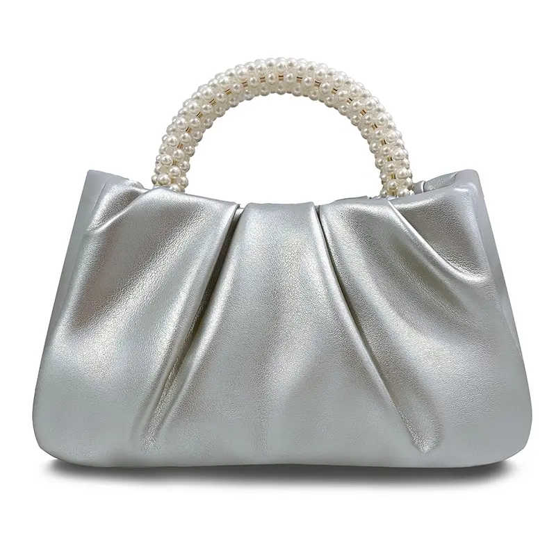China Women's Small Pearl Soft Leather Pleated Handbag Wedding Bridal Clutch Manufacturer, Manufacturers