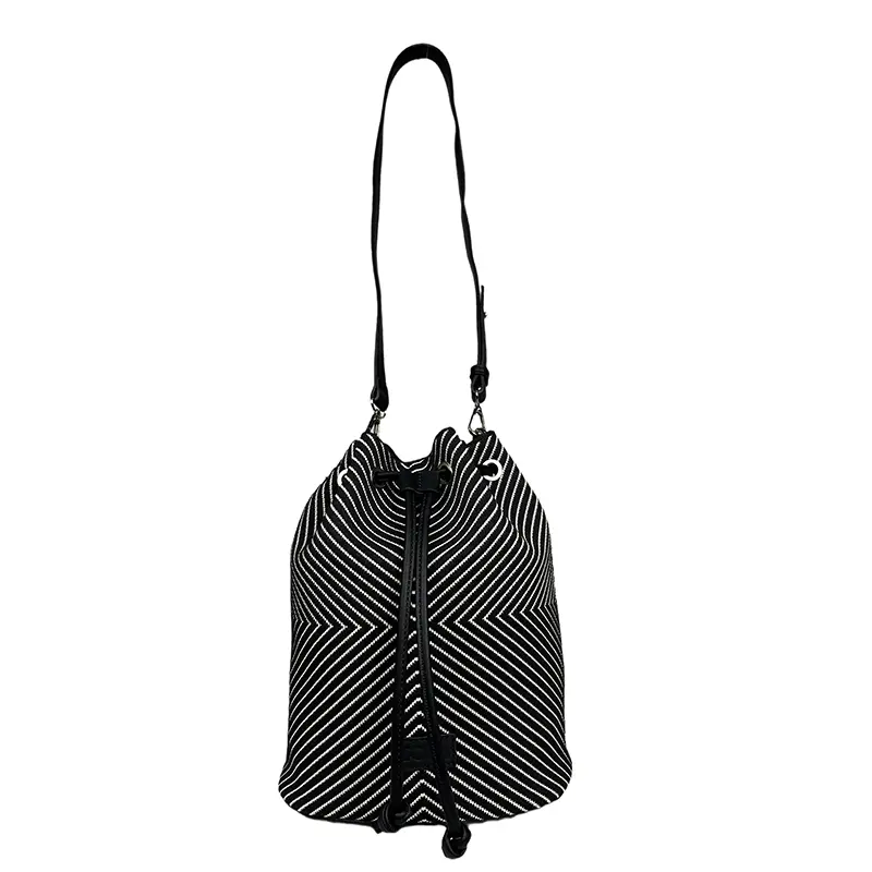 China Black & White Striped Drawstring Bucket Bag Factories, Suppliers