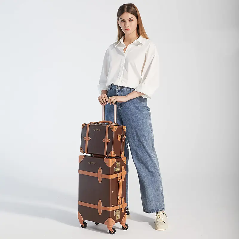 China Vintage Hard Leather Suitcase with Wheels Leather Luggage Set Manufacturers, Factory