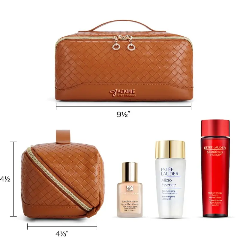 China Woven PU Leather Makeup Bags Funtional Toiletry Bags Manufacturers, Factory