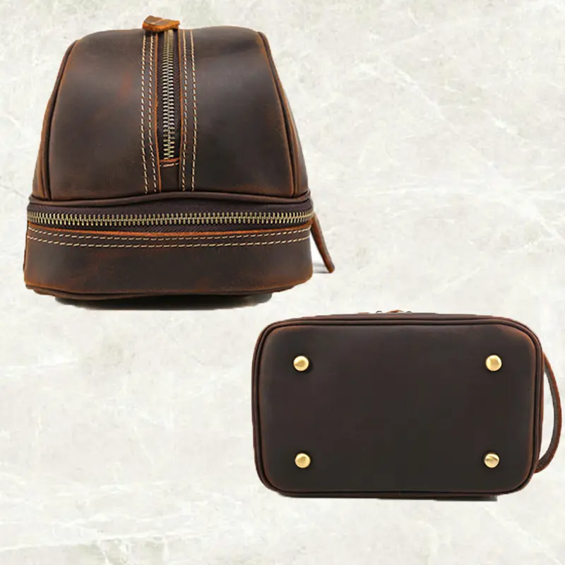 Wholesale Double Layer Leather Toiletry Bag Makeup Bag Manufacturers, Factory