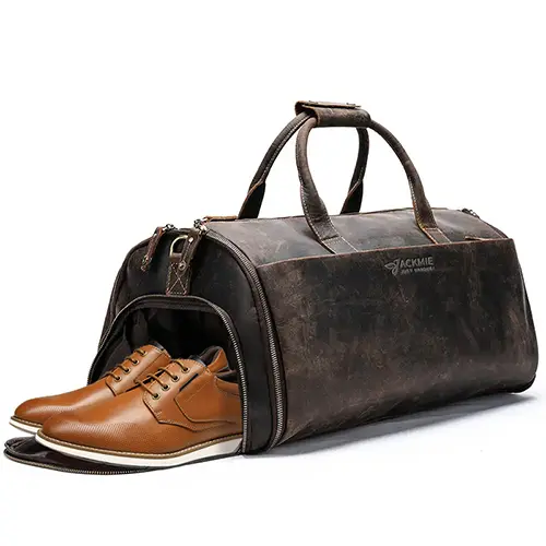 Leather Duffel Bag with Independent Shoe Compartment