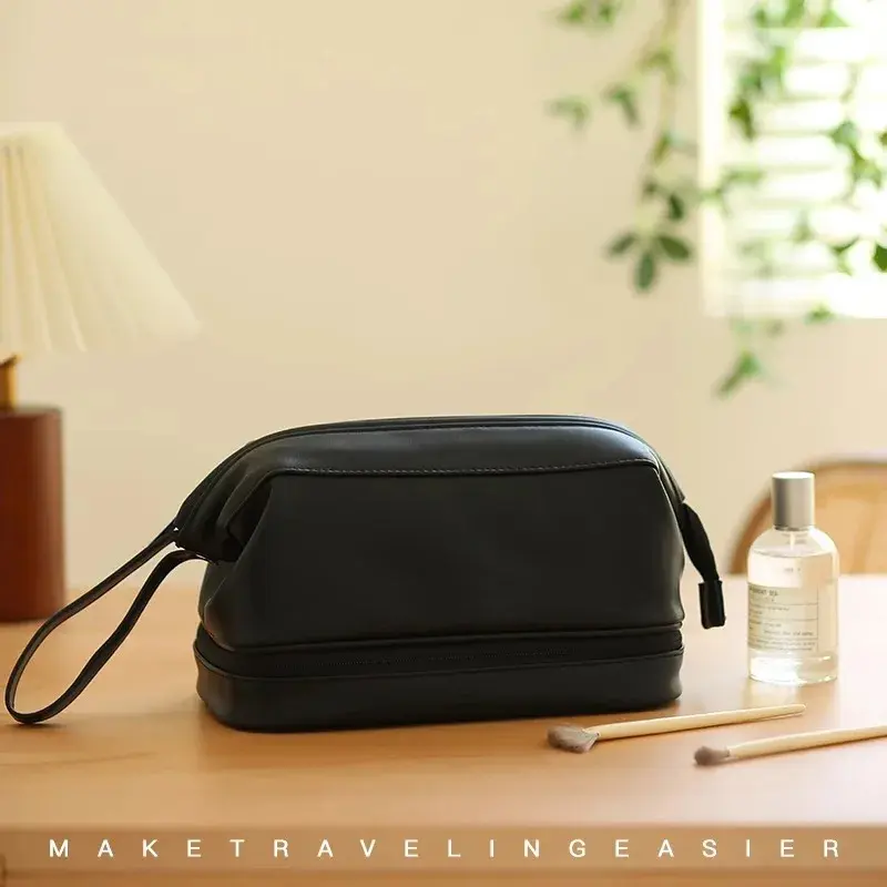 China Large Travel Cosmetic Bag Double Leather Travel Toiletry Bag Manufacturer, Factory