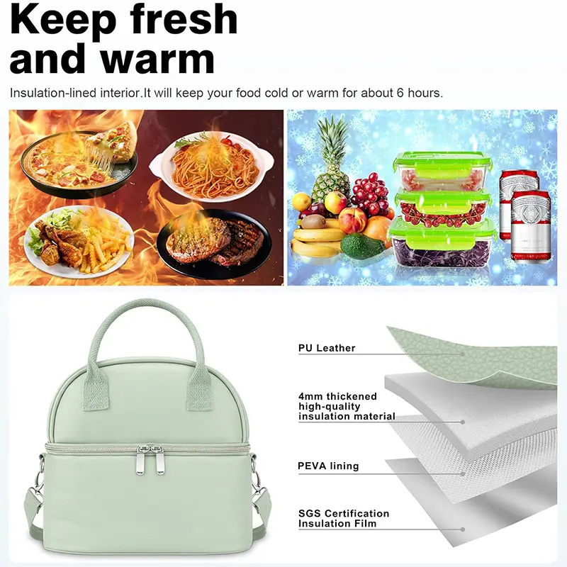 Wholesale PU Leather Lunch Tote Bag Double Layer Insulated Lunch Box Factory, Supplier