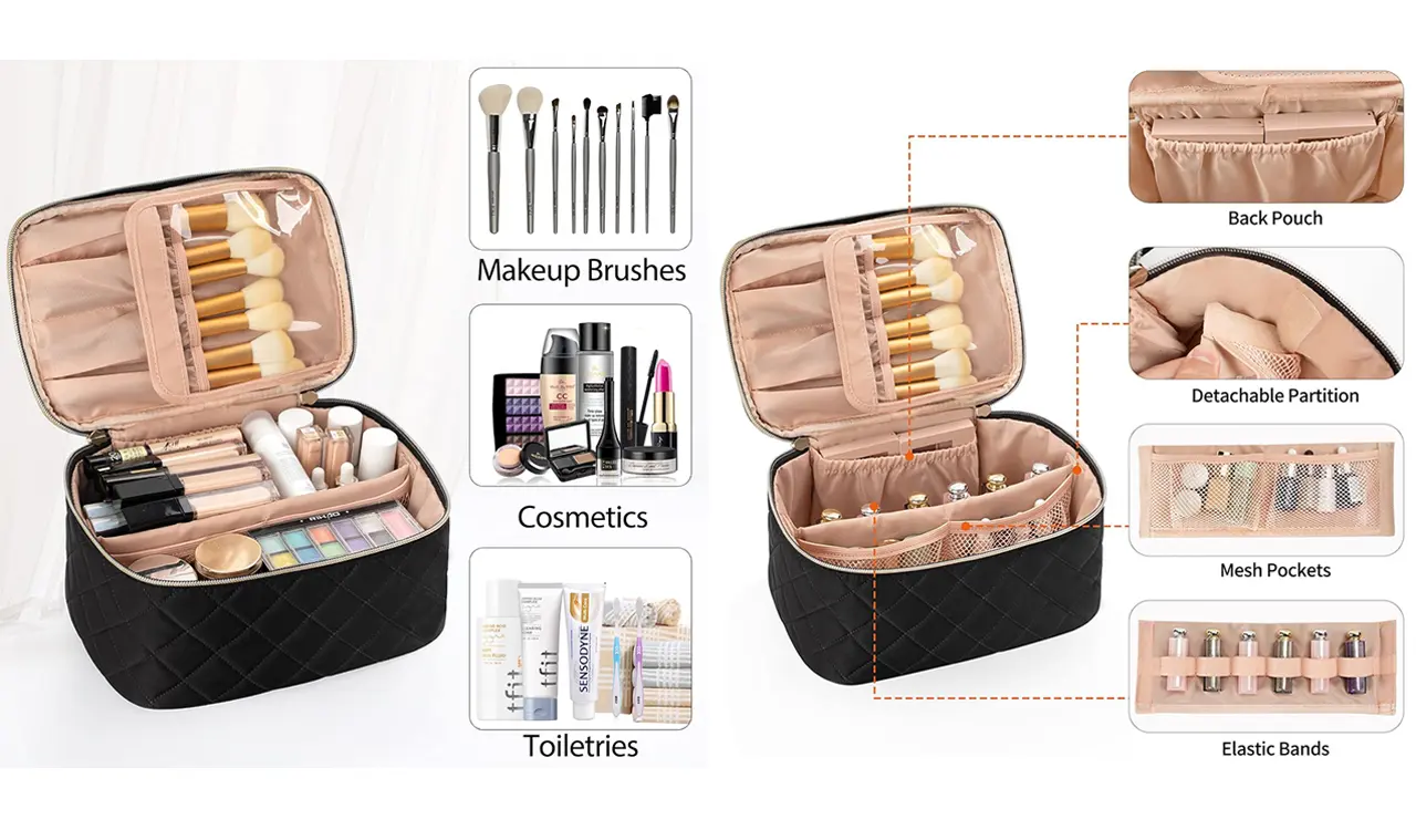 Travel Makeup Bag with Separate Brush Compartment