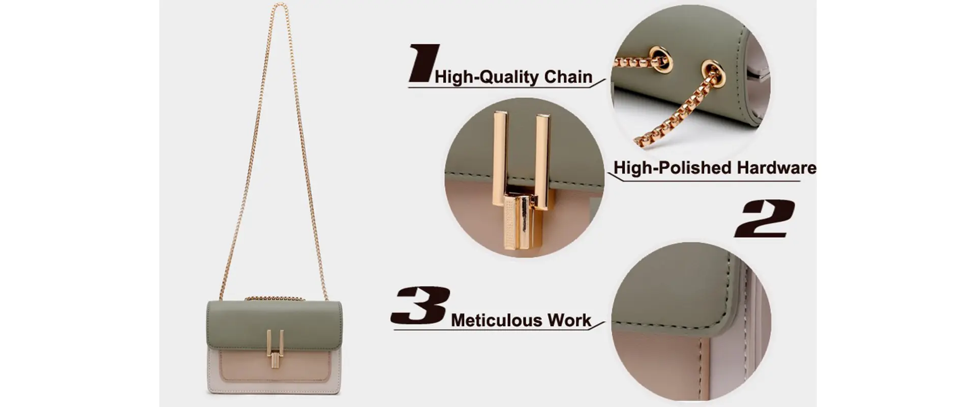 High-quality metal hardware crossbody purse