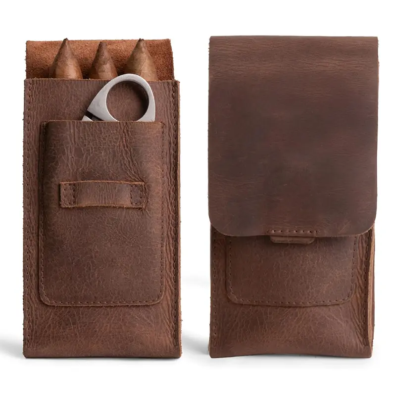Wholesale Men's Handmade Full Grain Leather Humidor Triple Humidor with Knife Slots Manufacturer, Suppliers