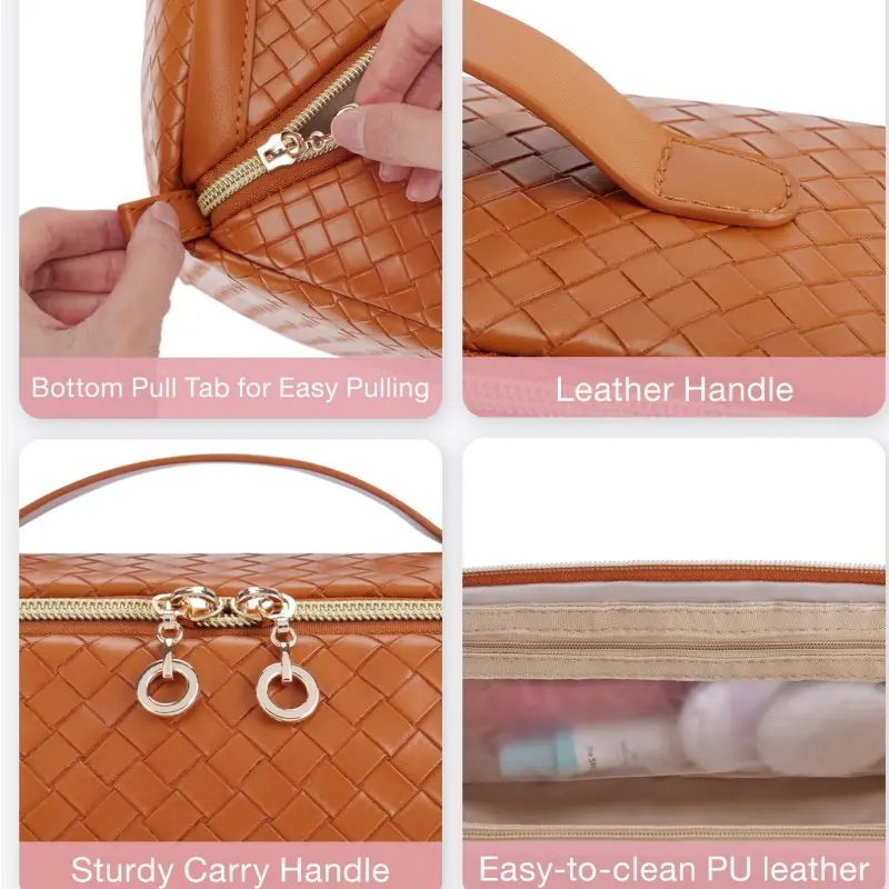 China Woven PU Leather Makeup Bags Funtional Toiletry Bags Manufacturers, Factory