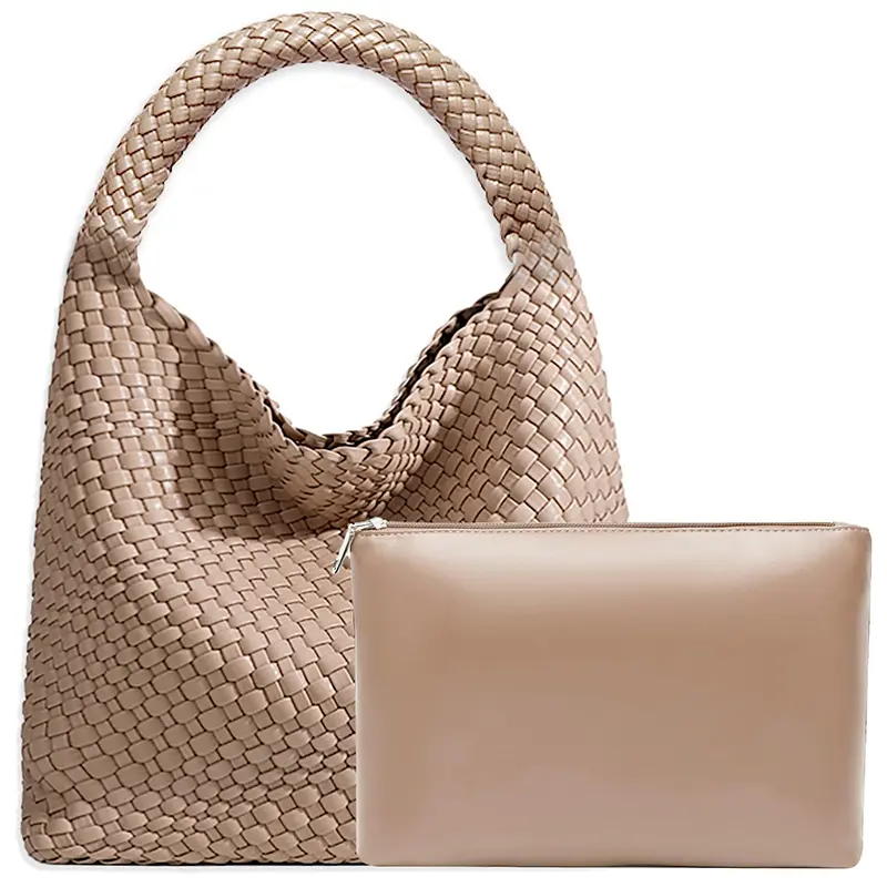 China Women's Vegan Leather Handmade Woven Tote Bag Single Shoulder Handbag with Wallet Manufacturer, Manufacturers