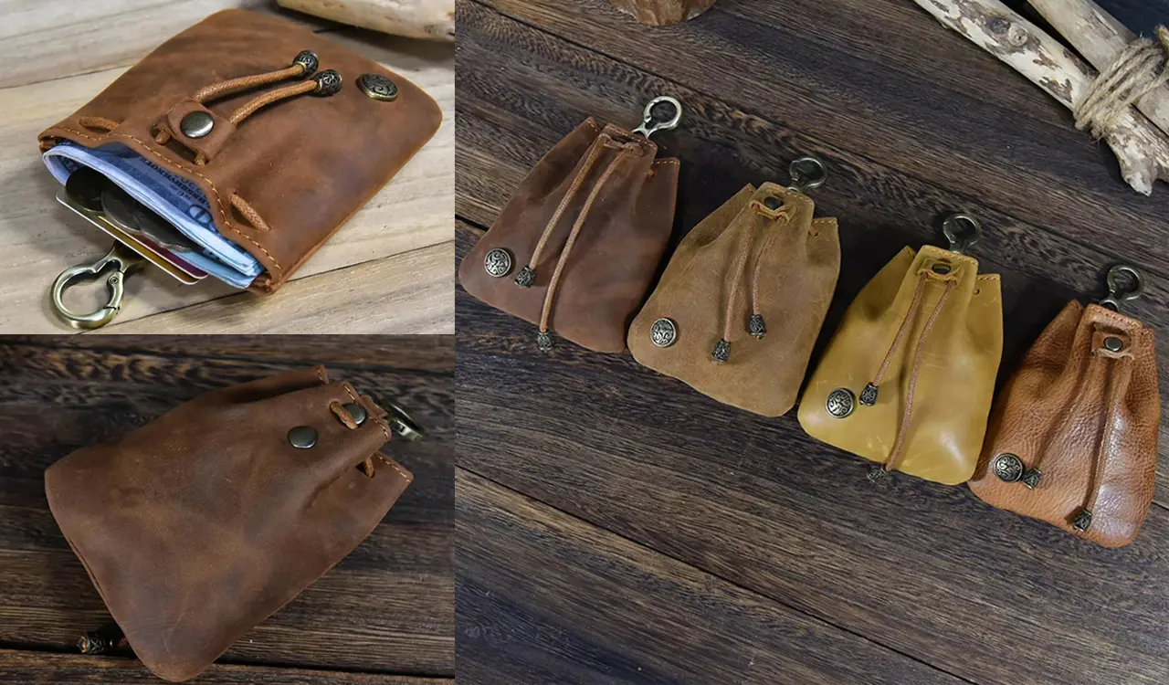 Medieval Leather Drawstring Coin Purse - View 1