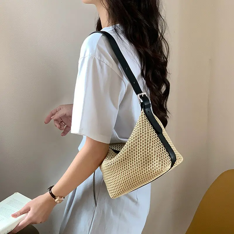 China Women's Straw Bag Hobo Bag Shoulder Crossbody Bag Dumpling Bag Manufacturer, Factory