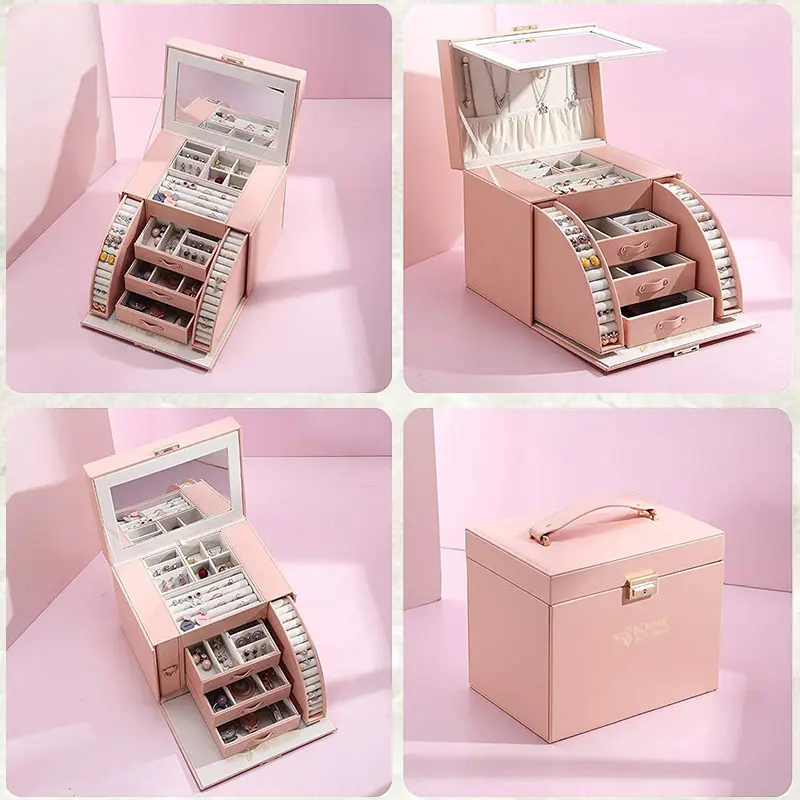 China Multi-layer PU Leather Jewelry Box with Mirror and Lock Factory, Factories