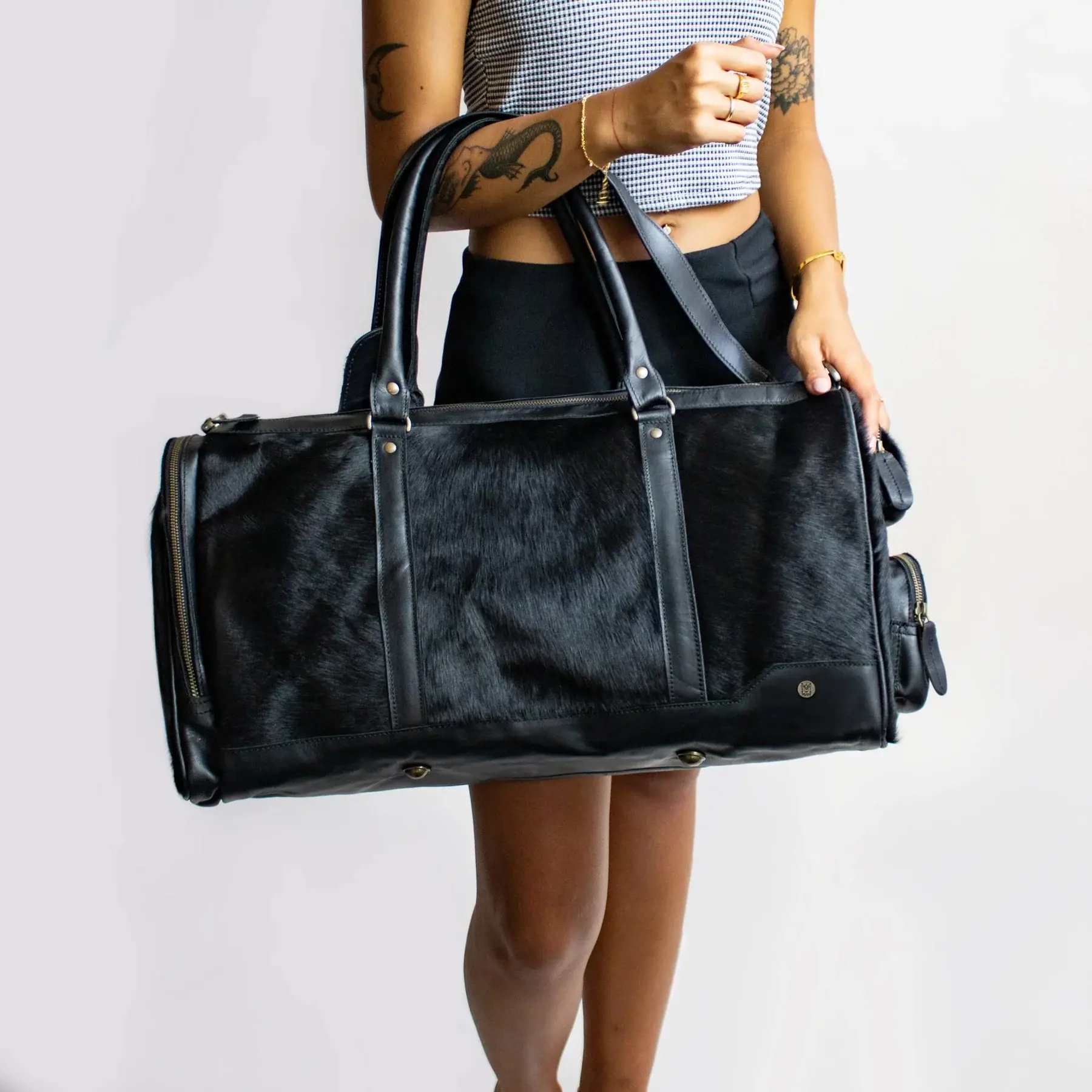 Wholesale Black Pony Hair Leather Weekend Bag Duffel Bag Manufacturer, Factories