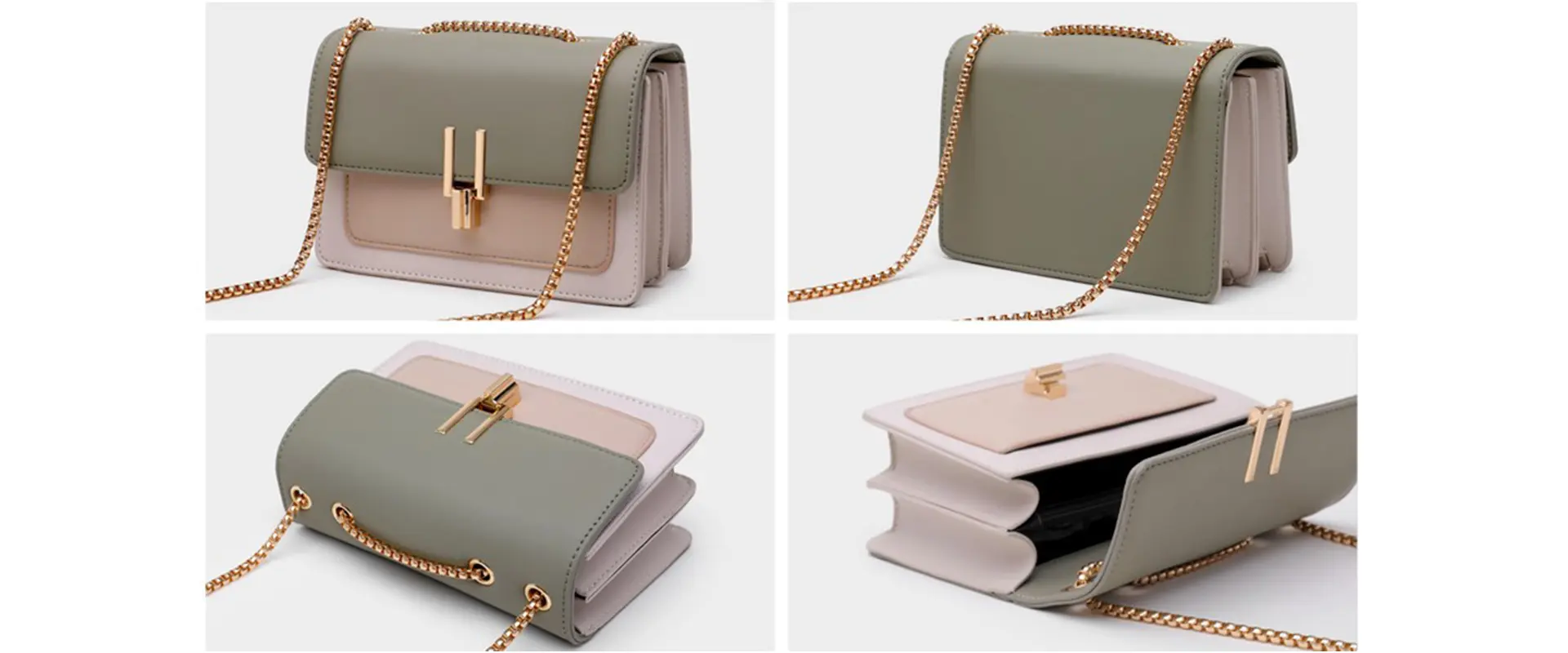 Color-block faux leather crossbody bag details