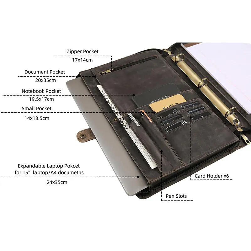 China Men's Document Bag Leather Binder Leather Document Bag with Handle Manufacturer, Factory