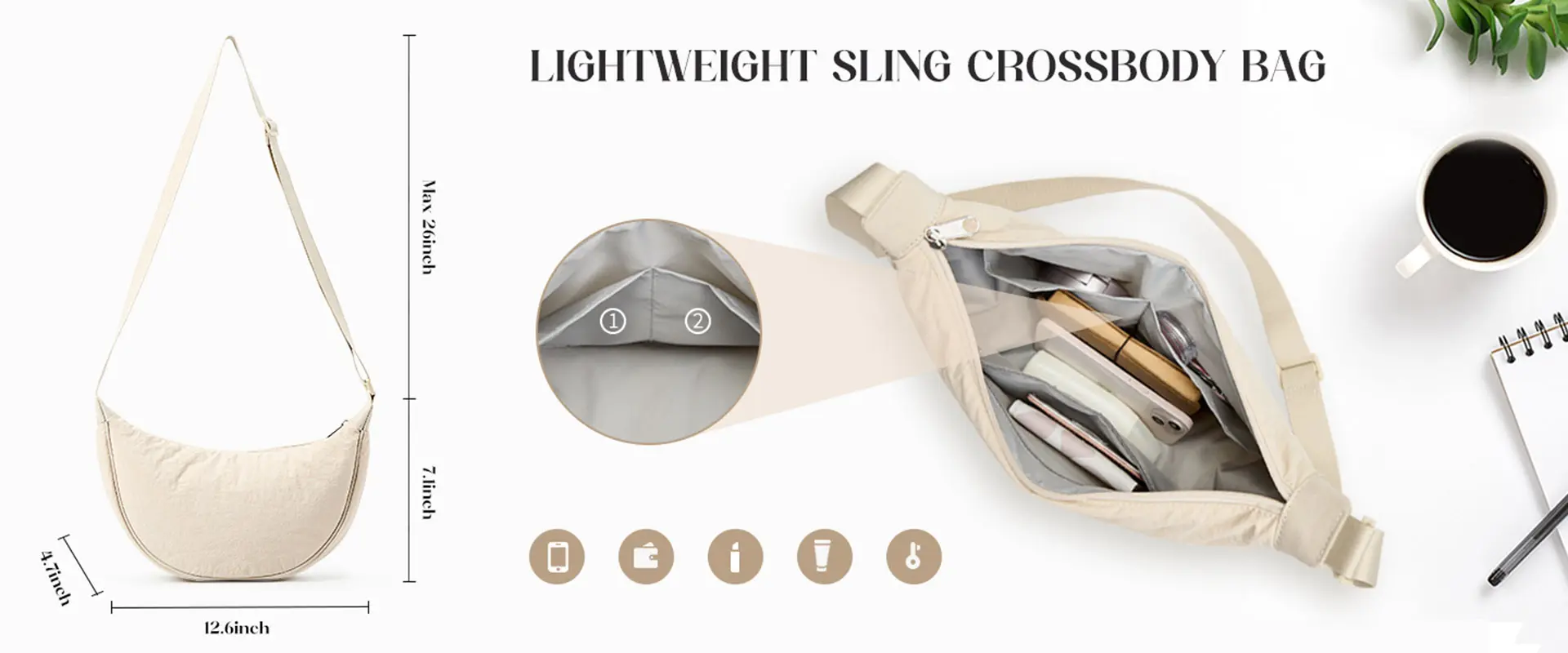 Adjustable Strap Details Crescent Bag