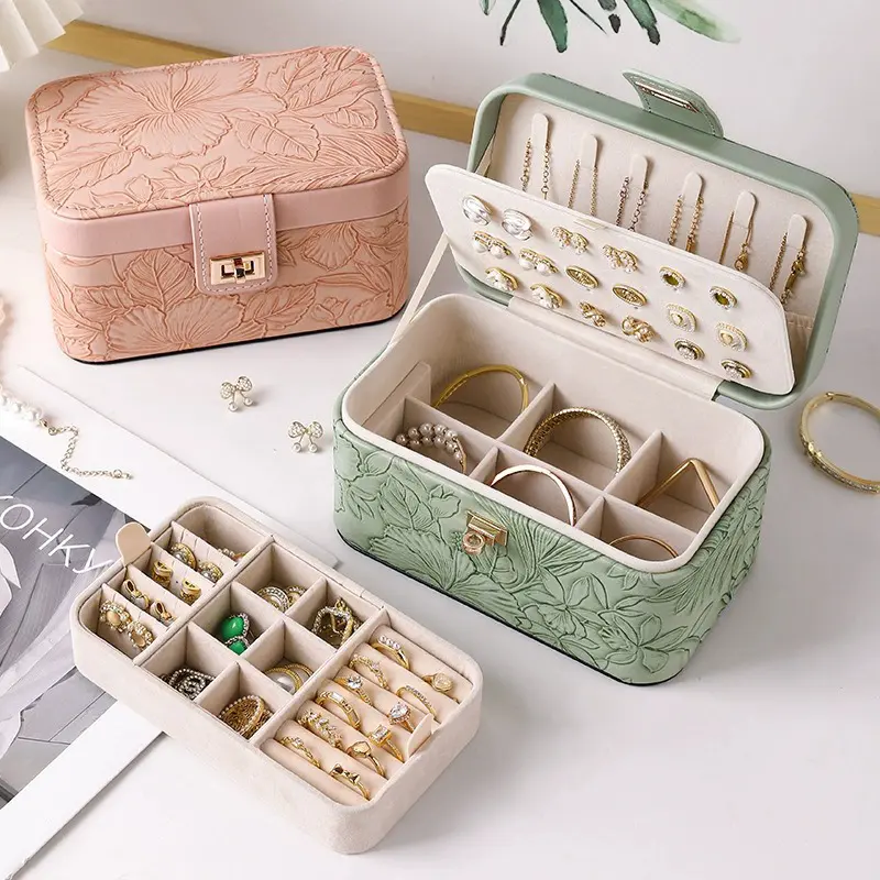 China Patterned Leather Storage Box Watch Double Layer Jewelry Box Factories, Supplier