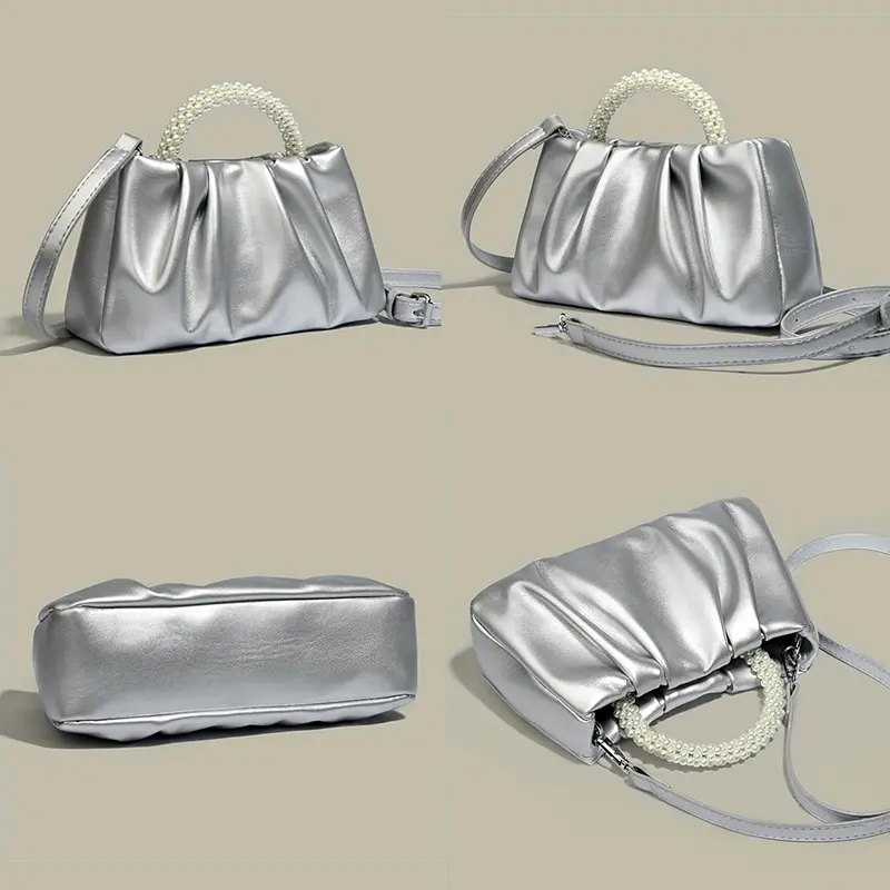 China Women's Small Pearl Soft Leather Pleated Handbag Wedding Bridal Clutch Manufacturer, Manufacturers