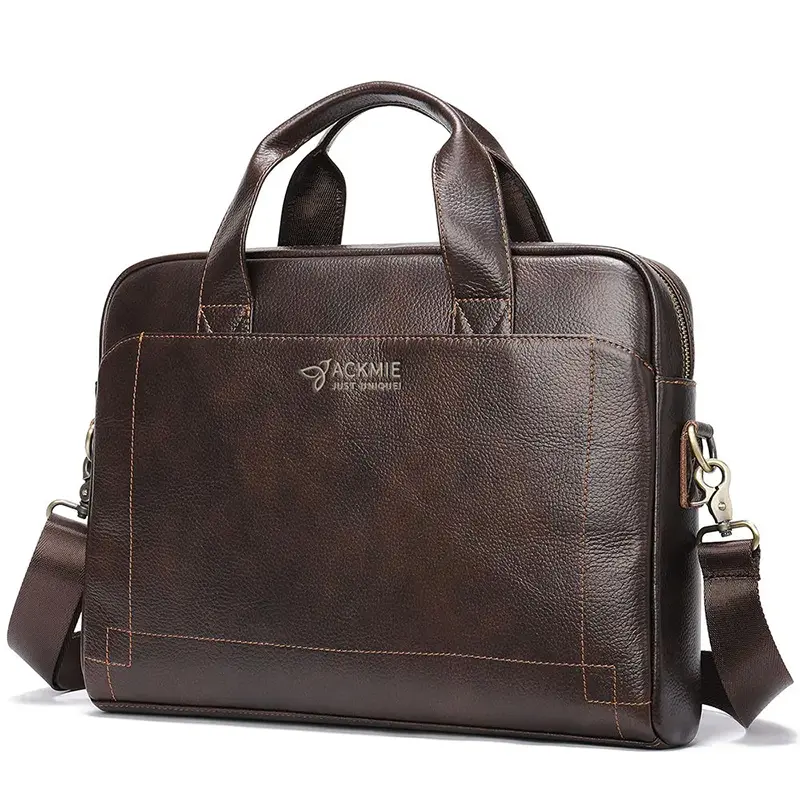 Wholesale Men's Leather Laptop Bag Head Layer Leather Briefcase Manufacturers, Factory