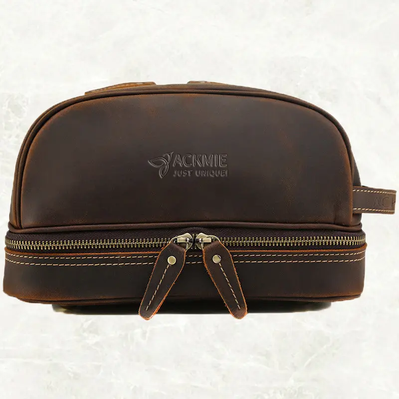 Wholesale Double Layer Leather Toiletry Bag Makeup Bag Manufacturers, Factory